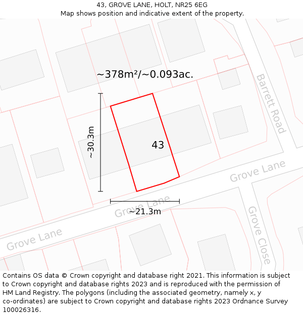 43, GROVE LANE, HOLT, NR25 6EG: Plot and title map