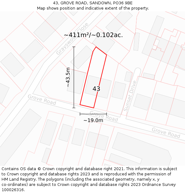 43, GROVE ROAD, SANDOWN, PO36 9BE: Plot and title map