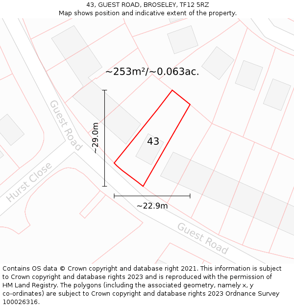 43, GUEST ROAD, BROSELEY, TF12 5RZ: Plot and title map