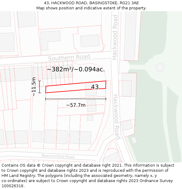 43, HACKWOOD ROAD, BASINGSTOKE, RG21 3AE: Plot and title map