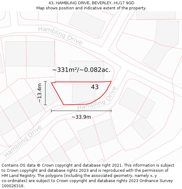 43, HAMBLING DRIVE, BEVERLEY, HU17 9GD: Plot and title map