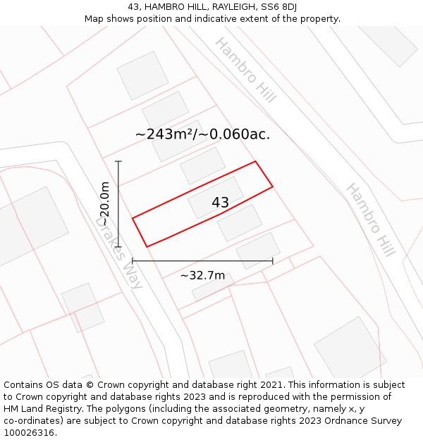 43, HAMBRO HILL, RAYLEIGH, SS6 8DJ: Plot and title map