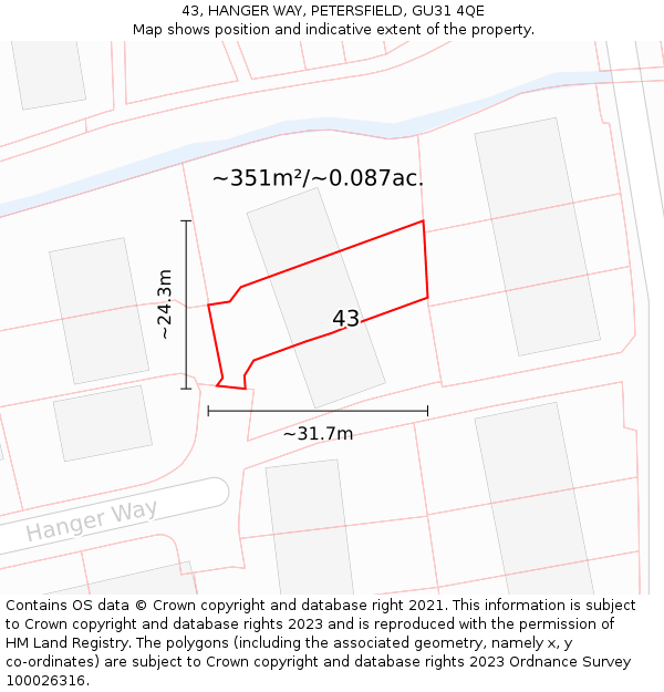 43, HANGER WAY, PETERSFIELD, GU31 4QE: Plot and title map