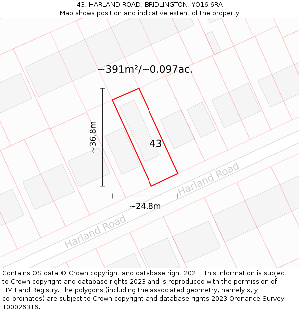 43, HARLAND ROAD, BRIDLINGTON, YO16 6RA: Plot and title map