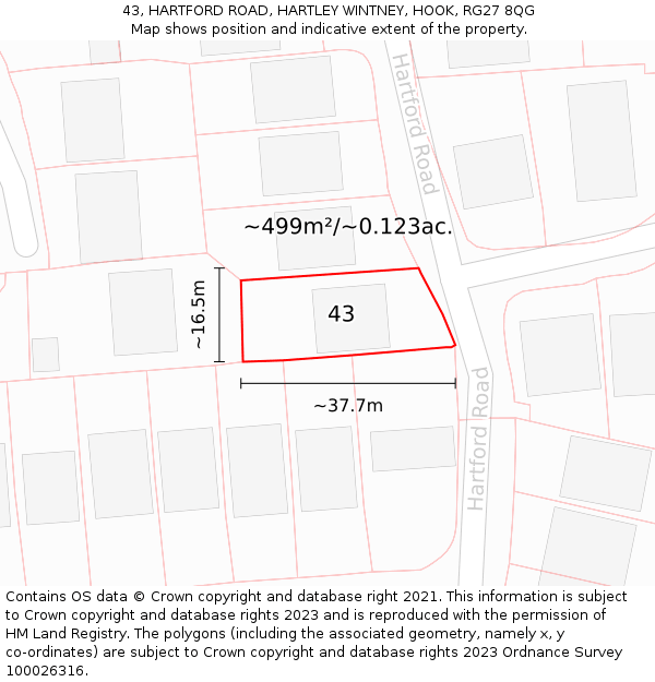 43, HARTFORD ROAD, HARTLEY WINTNEY, HOOK, RG27 8QG: Plot and title map