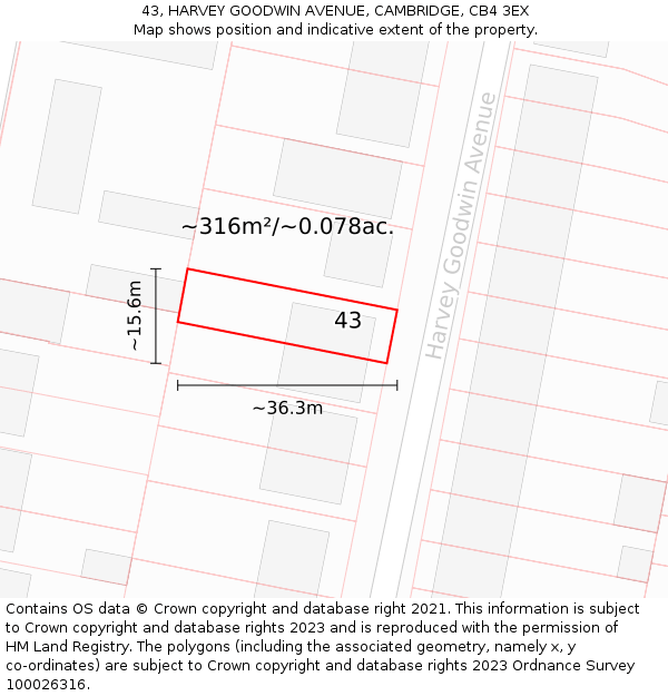 43, HARVEY GOODWIN AVENUE, CAMBRIDGE, CB4 3EX: Plot and title map