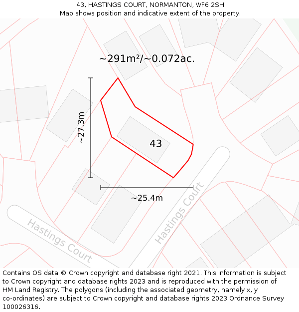 43, HASTINGS COURT, NORMANTON, WF6 2SH: Plot and title map