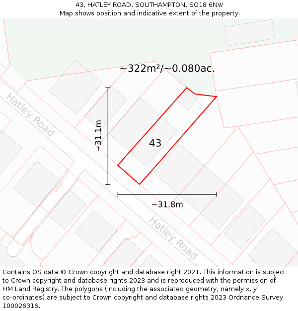 43, HATLEY ROAD, SOUTHAMPTON, SO18 6NW: Plot and title map