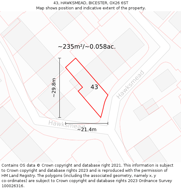 43, HAWKSMEAD, BICESTER, OX26 6ST: Plot and title map