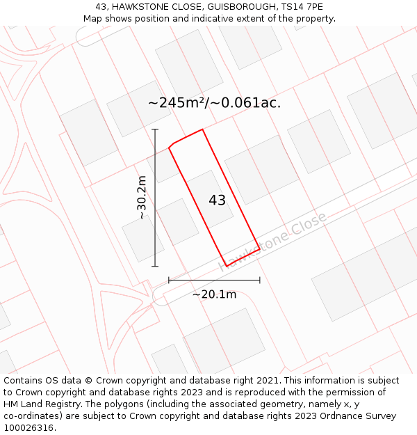 43, HAWKSTONE CLOSE, GUISBOROUGH, TS14 7PE: Plot and title map