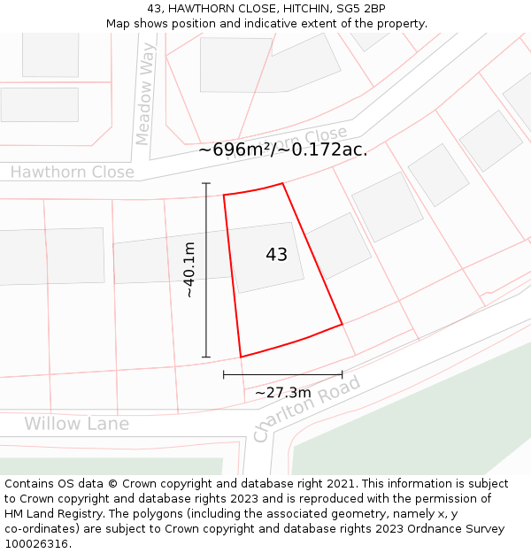 43, HAWTHORN CLOSE, HITCHIN, SG5 2BP: Plot and title map