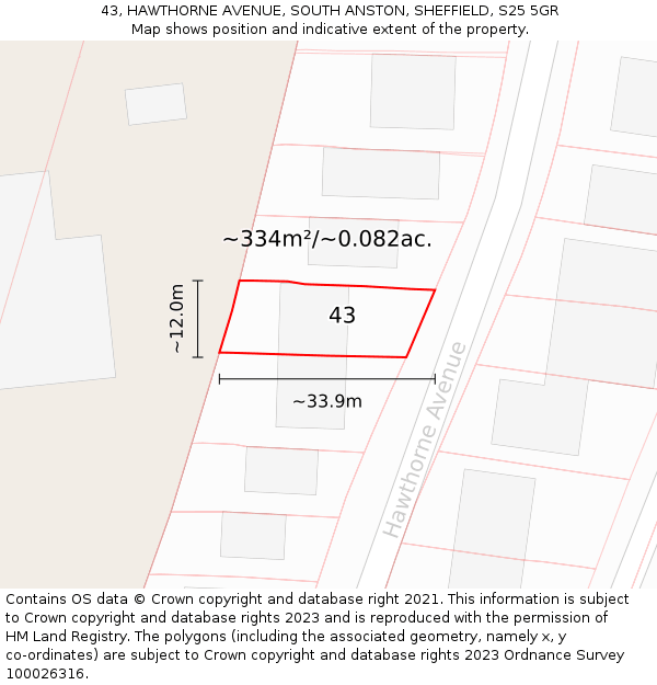 43, HAWTHORNE AVENUE, SOUTH ANSTON, SHEFFIELD, S25 5GR: Plot and title map