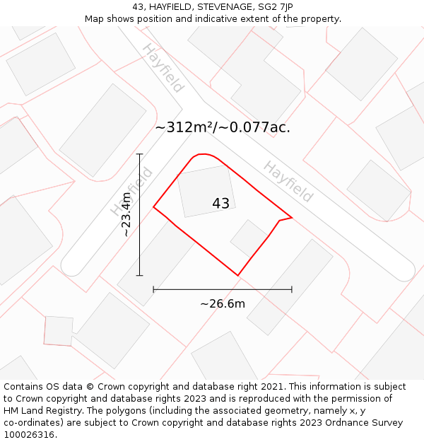 43, HAYFIELD, STEVENAGE, SG2 7JP: Plot and title map