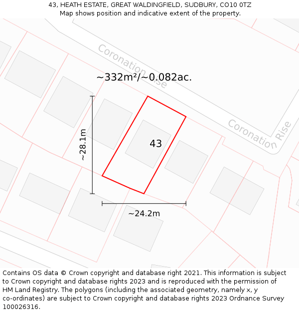 43, HEATH ESTATE, GREAT WALDINGFIELD, SUDBURY, CO10 0TZ: Plot and title map