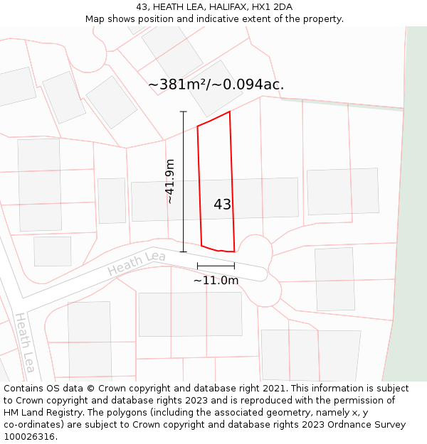 43, HEATH LEA, HALIFAX, HX1 2DA: Plot and title map