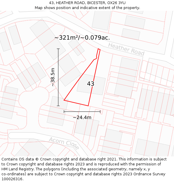 43, HEATHER ROAD, BICESTER, OX26 3YU: Plot and title map