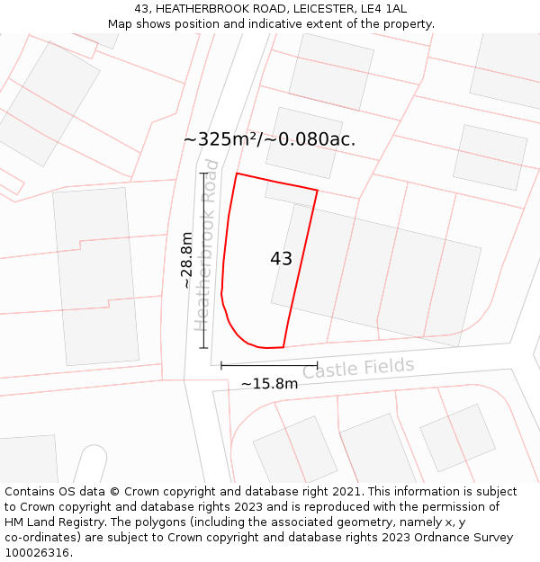 43, HEATHERBROOK ROAD, LEICESTER, LE4 1AL: Plot and title map