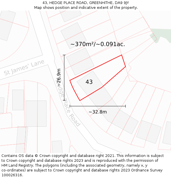 43, HEDGE PLACE ROAD, GREENHITHE, DA9 9JY: Plot and title map