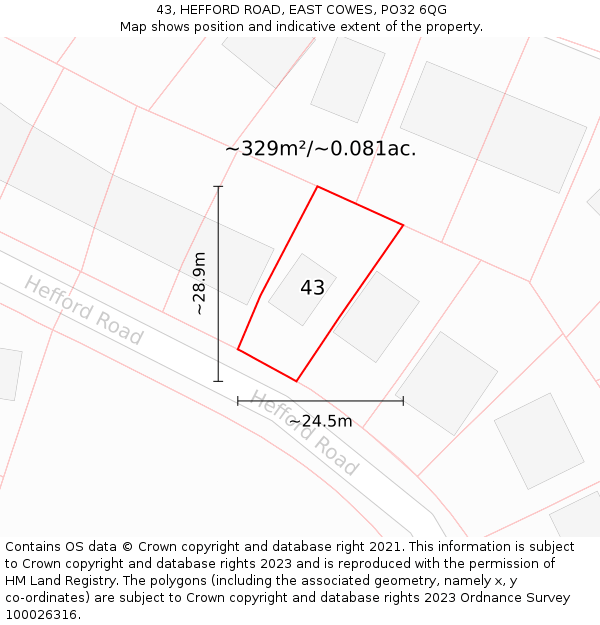 43, HEFFORD ROAD, EAST COWES, PO32 6QG: Plot and title map