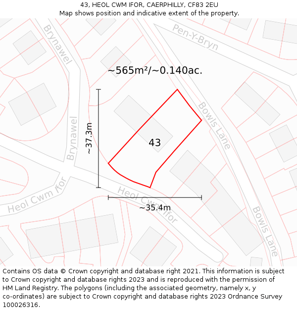 43, HEOL CWM IFOR, CAERPHILLY, CF83 2EU: Plot and title map