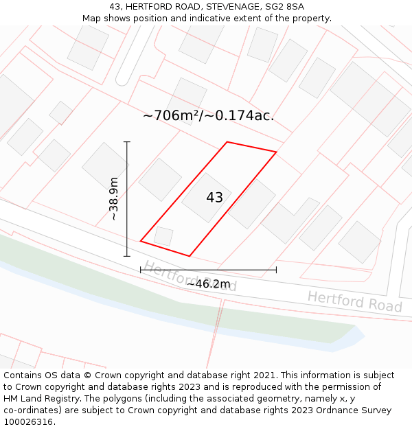 43, HERTFORD ROAD, STEVENAGE, SG2 8SA: Plot and title map