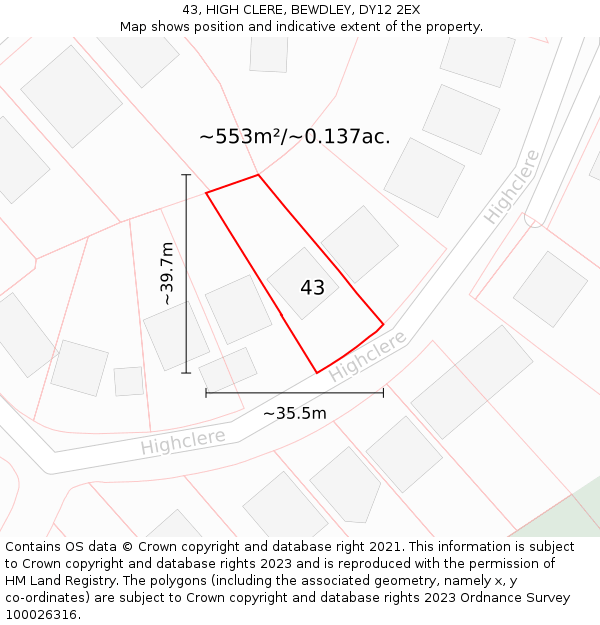 43, HIGH CLERE, BEWDLEY, DY12 2EX: Plot and title map