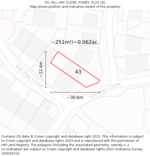 43, HILL HAY CLOSE, FOWEY, PL23 1EL: Plot and title map