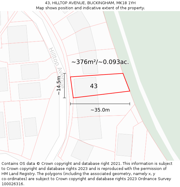 43, HILLTOP AVENUE, BUCKINGHAM, MK18 1YH: Plot and title map