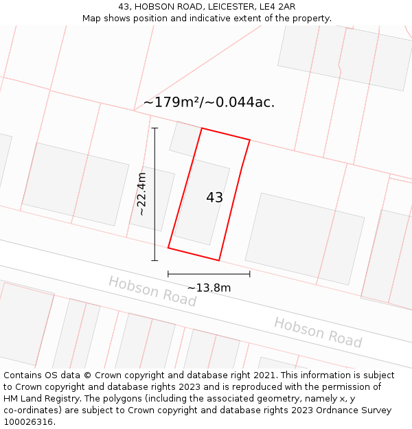 43, HOBSON ROAD, LEICESTER, LE4 2AR: Plot and title map