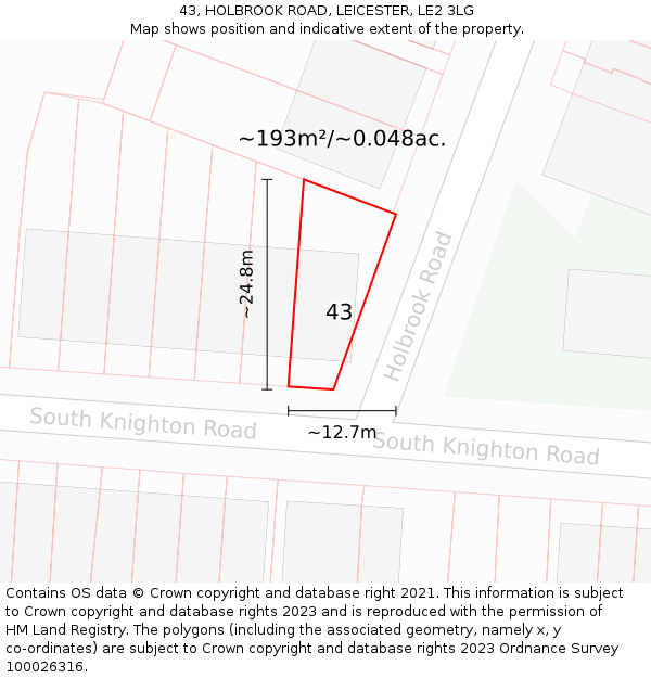 43, HOLBROOK ROAD, LEICESTER, LE2 3LG: Plot and title map