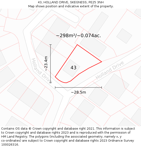 43, HOLLAND DRIVE, SKEGNESS, PE25 3NH: Plot and title map