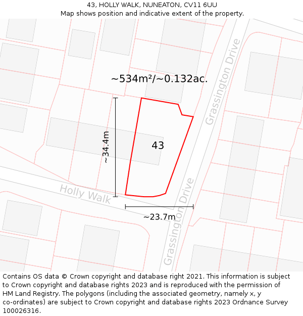 43, HOLLY WALK, NUNEATON, CV11 6UU: Plot and title map