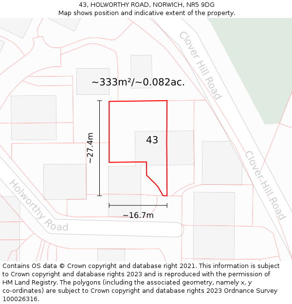 43, HOLWORTHY ROAD, NORWICH, NR5 9DG: Plot and title map