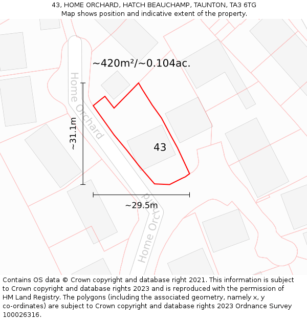 43, HOME ORCHARD, HATCH BEAUCHAMP, TAUNTON, TA3 6TG: Plot and title map