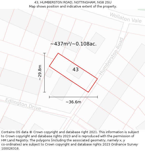 43, HUMBERSTON ROAD, NOTTINGHAM, NG8 2SU: Plot and title map
