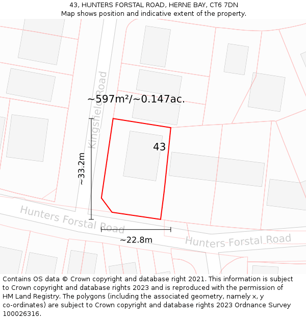 43, HUNTERS FORSTAL ROAD, HERNE BAY, CT6 7DN: Plot and title map