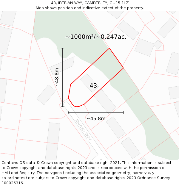 43, IBERIAN WAY, CAMBERLEY, GU15 1LZ: Plot and title map