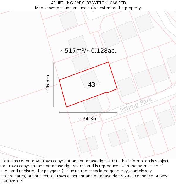 43, IRTHING PARK, BRAMPTON, CA8 1EB: Plot and title map