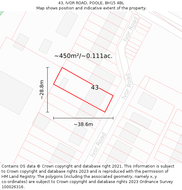43, IVOR ROAD, POOLE, BH15 4BL: Plot and title map