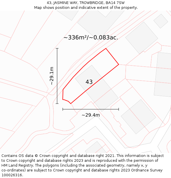 43, JASMINE WAY, TROWBRIDGE, BA14 7SW: Plot and title map