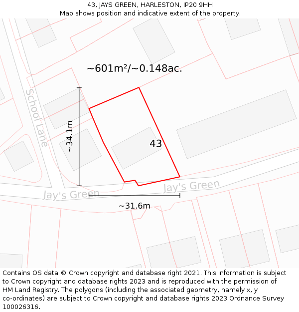 43, JAYS GREEN, HARLESTON, IP20 9HH: Plot and title map