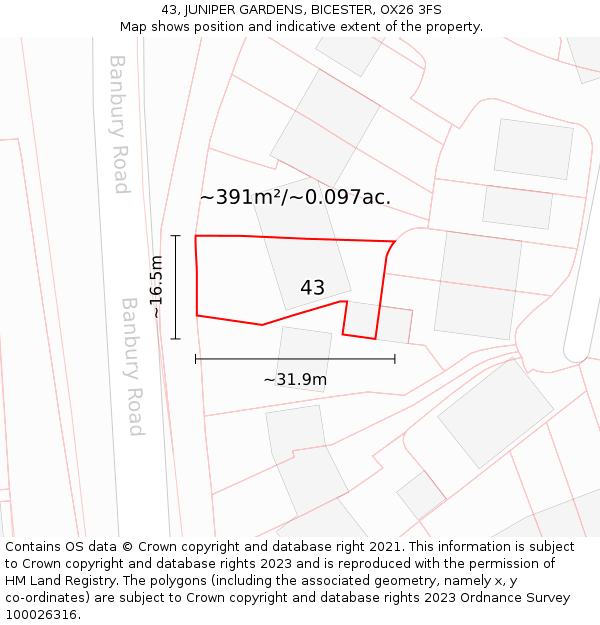 43, JUNIPER GARDENS, BICESTER, OX26 3FS: Plot and title map