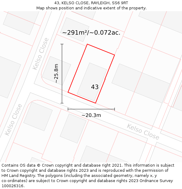 43, KELSO CLOSE, RAYLEIGH, SS6 9RT: Plot and title map