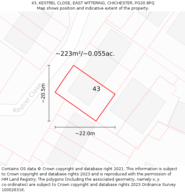 43, KESTREL CLOSE, EAST WITTERING, CHICHESTER, PO20 8PQ: Plot and title map