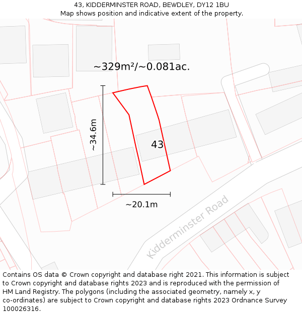 43, KIDDERMINSTER ROAD, BEWDLEY, DY12 1BU: Plot and title map