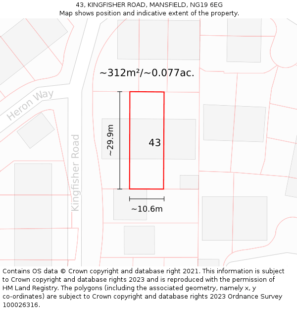 43, KINGFISHER ROAD, MANSFIELD, NG19 6EG: Plot and title map