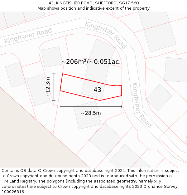 43, KINGFISHER ROAD, SHEFFORD, SG17 5YQ: Plot and title map