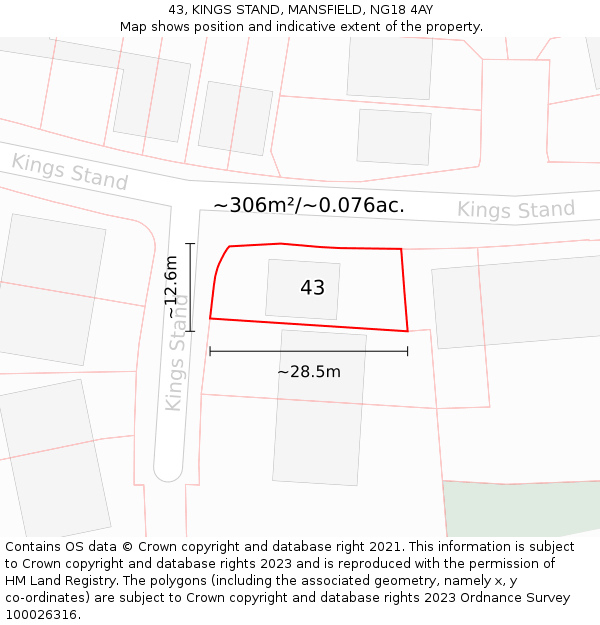 43, KINGS STAND, MANSFIELD, NG18 4AY: Plot and title map