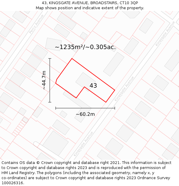 43, KINGSGATE AVENUE, BROADSTAIRS, CT10 3QP: Plot and title map