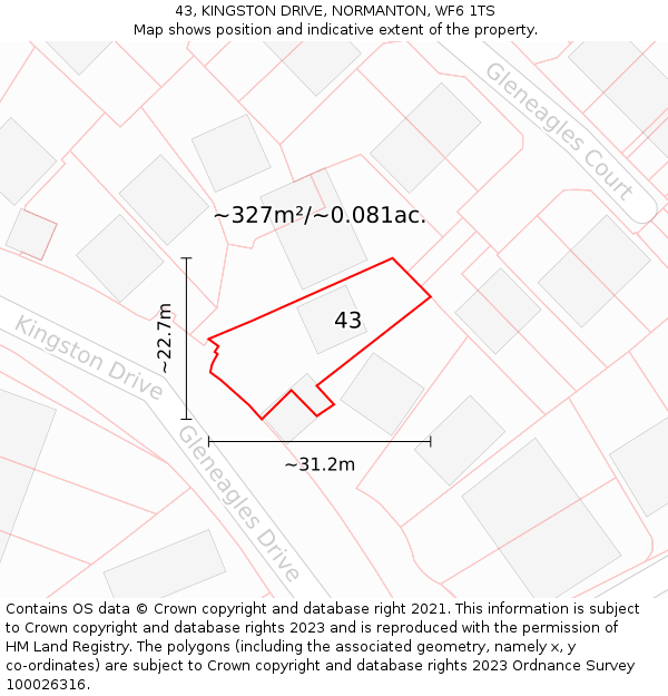 43, KINGSTON DRIVE, NORMANTON, WF6 1TS: Plot and title map